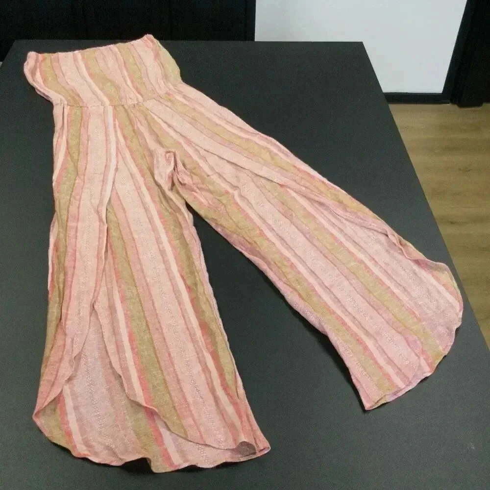 NWT Drew Womens‎ Multi-Color Striped Linen Blend Tulip Wide Leg Jumpsuit Small